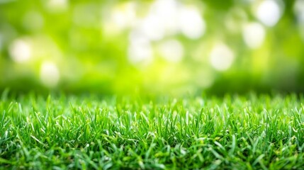 Fresh green grass close-up with sunlight bokeh effect representing purity natural beauty and the vibrant essence of outdoor serenity