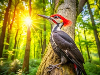 Majestic Pileated Woodpecker in Panoramic Forest Setting