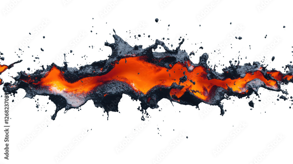 Poster stream of molten lava splashing with transparent background
