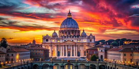 Fototapeta premium Majestic Roman Sunset: Long Exposure of St. Peter's Basilica