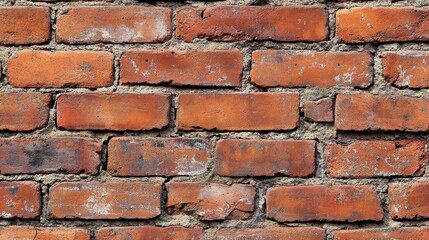 Obraz premium A close-up view of a classic red brick wall, showcasing the texture and varied tones of the weathered bricks.