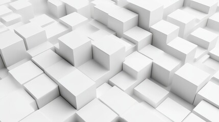 Abstract white geometric blocks create a modern, minimalist backdrop, emphasizing depth and texture with soft shadows and crisp lines.