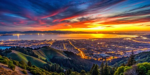 Obraz premium Majestic Sunset Panorama: South San Francisco Bay & San Jose from Mount Hamilton