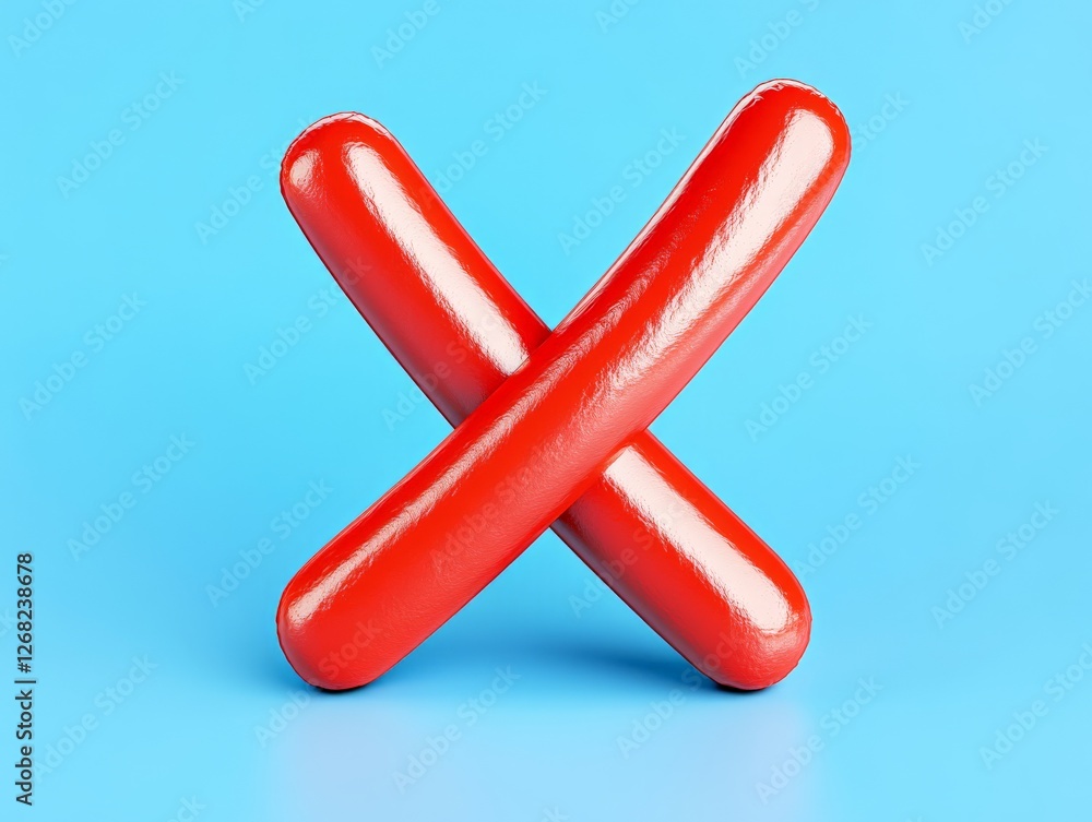 Aufkleber large red 3d cross symbolizing rejection cancellation or error standing against light blue backgroun