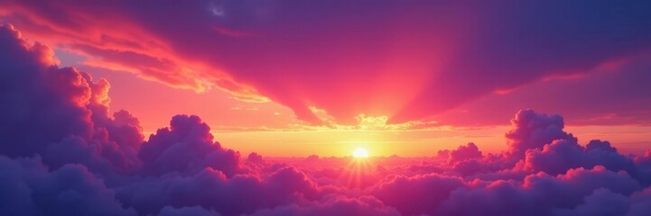 Fototapeta premium Fiery orange and purple clouds bleed across a vibrant twilight sky , sky, fiery, twilight