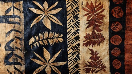 Polynesian Tapa Cloth: Abstract Floral and Geometric Patterns