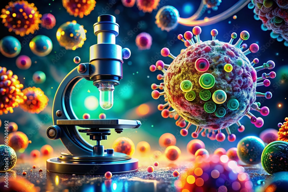 Poster microscopic amoeba: close-up view under powerful lab microscope
