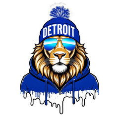 Obraz premium Detroit Lion Drip Graffiti Streetwear PNG, Cool Urban Lion Sublimation Design