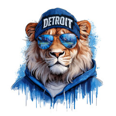 Detroit Lion Watercolor Graffiti Style, Cool Urban Lion Streetwear Design