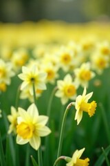 A bed of soft white daffodils stretches across the fields, daffodil, petals, golden