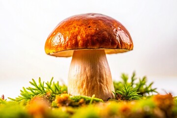 Miniature Cep Mushroom Isolated on White, Tilt-Shift Photography Stock Photo
