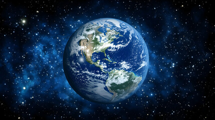 Earth from space, nebula background, planet view, environmental awareness