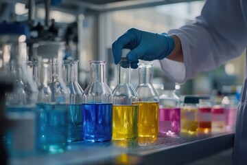 A chemist mixing solutions in a lab