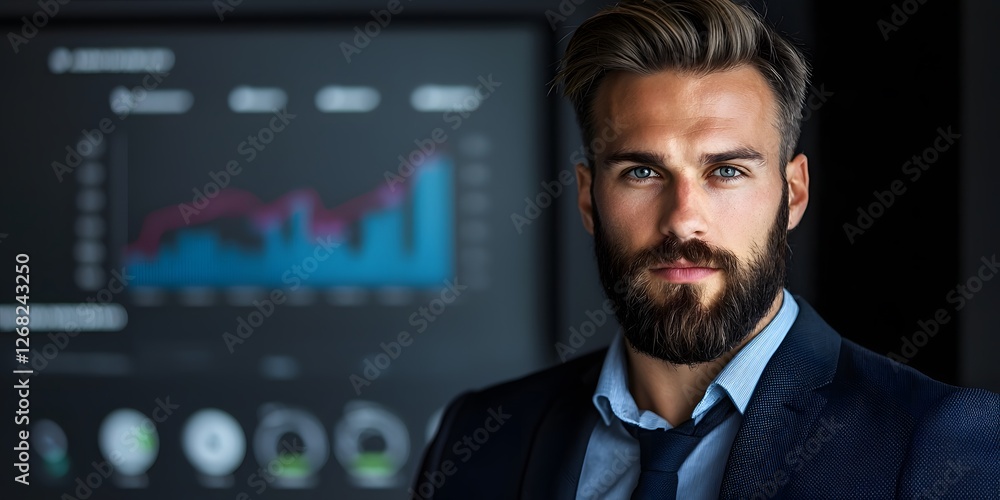 Poster business consultant presenting data insights to executives in modern office setting professional env