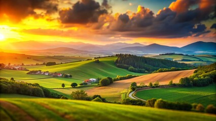 Miniature Sunset Landscape: Slovakia Poland Border