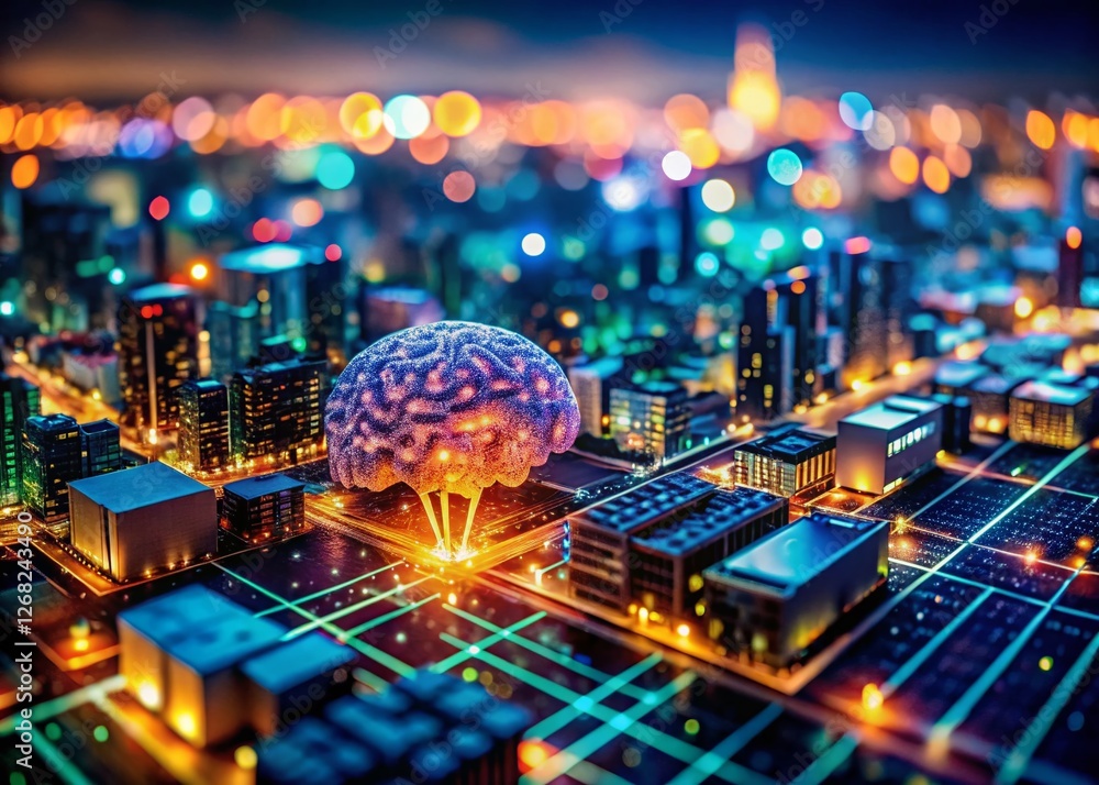 Poster miniature world: data transforms to ai-generated knowledge – tilt-shift photography