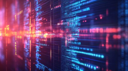 Fototapeta premium Abstract coding concept with glowing lines and symbols, symbolizing innovation and digital transformation.