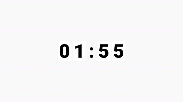 animation of two minutes countdown on transparent background with alpha channel, 2 minutes timer countdown animation, 2 minutes countdown
