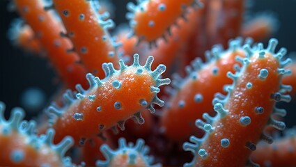 Close-up of rod-shaped Salmonella typhi bacteria: gram-negative, flagellated pathogens causing typhoid fever and systemic infections