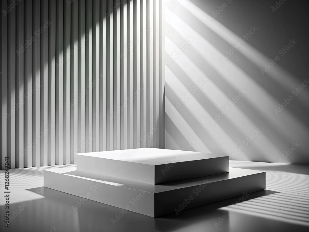 Poster minimalist monochrome podium: clean lines & sharp shadows for product display