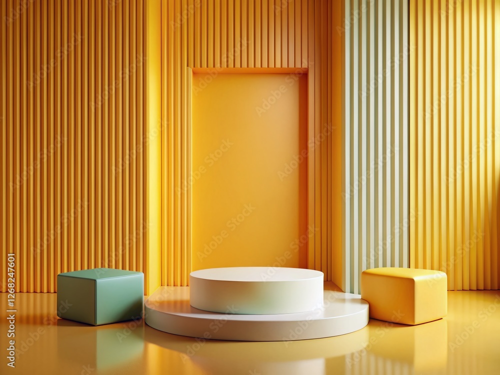 Poster minimalist product display podium: 3d render scene for mockups