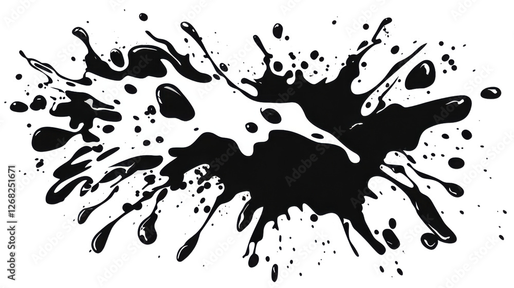 Poster black and white paint splashing on transparent background