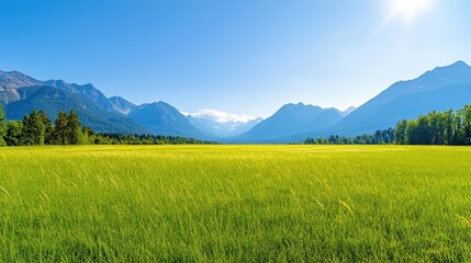Obraz premium Serene Meadow Landscape Under Majestic Mountain Range