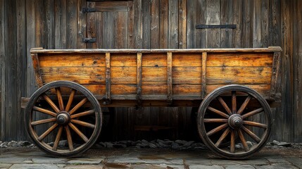 Obraz premium Aged wooden wagon parked by rustic wooden building