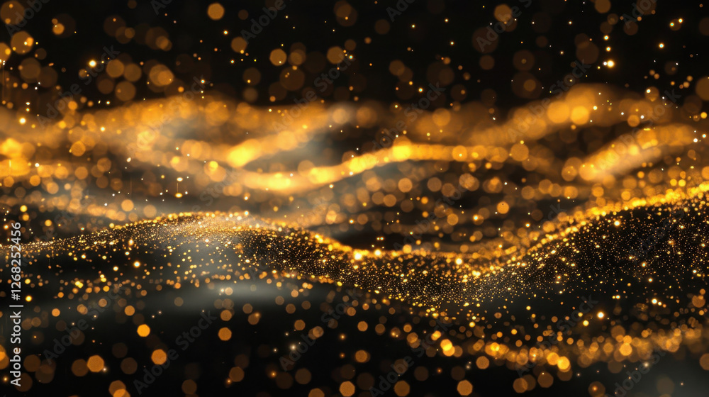 Aufkleber golden particles shimmer and flow like waves, creating mesmerizing and enchanting atmosphere. this c