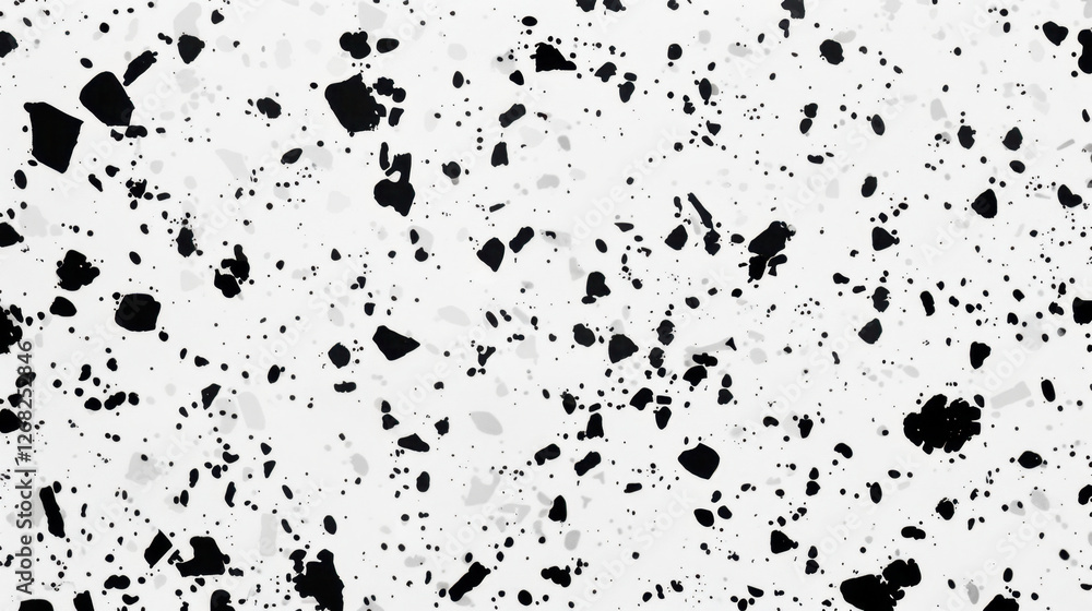 Poster black and white abstract texture with scattered shapes and patterns, creating modern and artistic fe
