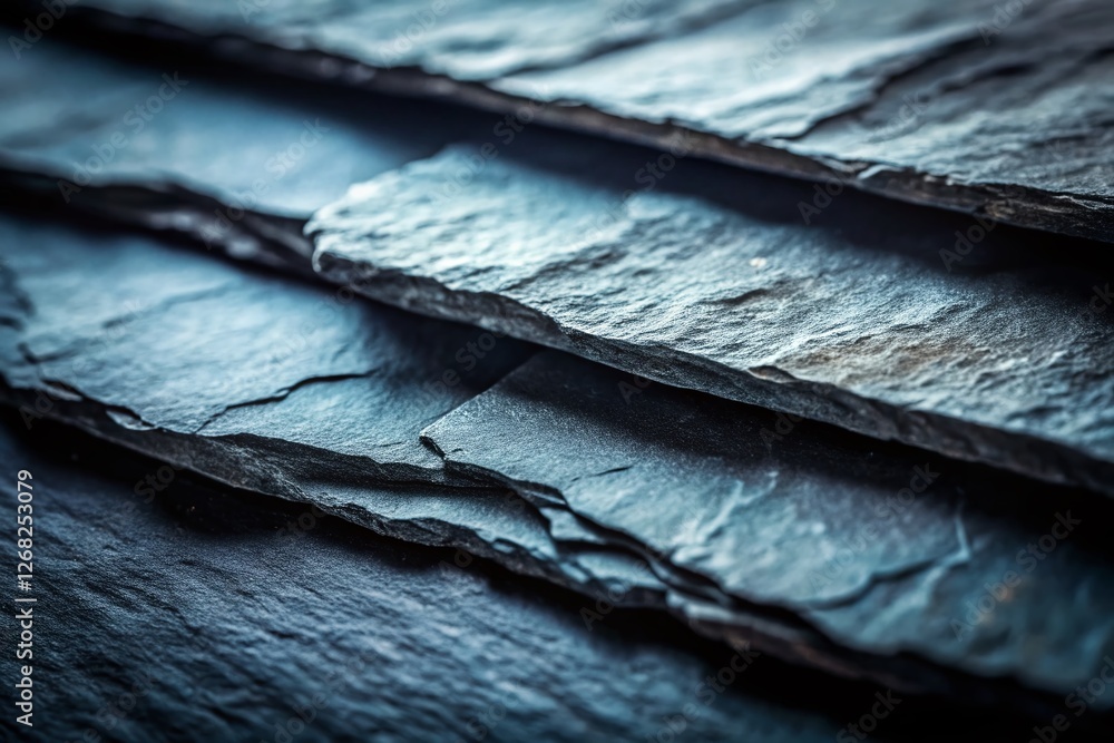 Poster mysterious dark grey slate slab with textural depth - abstract background