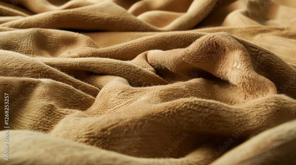 Poster soft, textured fabric in warm beige tones, creating cozy and inviting atmosphere. gentle folds and c