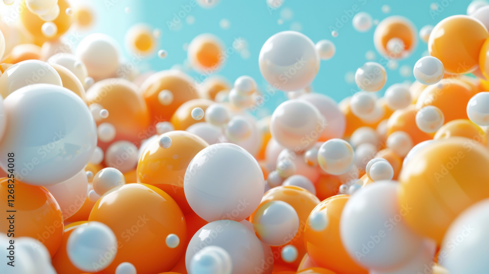 Poster colorful spheres in vibrant abstract composition, creating dynamic visual effect. interplay of orang