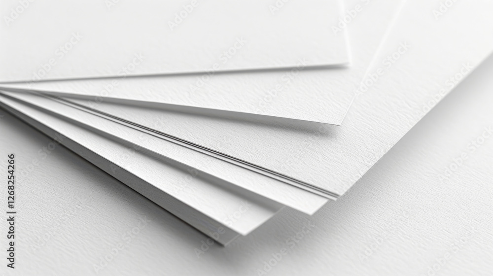 Poster fresh white sheets of paper stacked neatly, showcasing texture and depth. ideal for printing, drawin