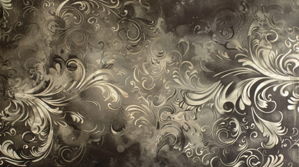 Elegant floral pattern on dark background, featuring intricate swirls and designs that create sophisticated and artistic look