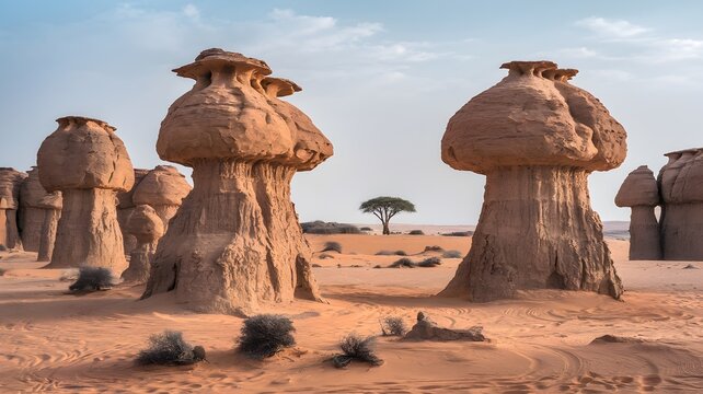 Mushroom-Shaped Rock Towers in the Remote Ennedi Desert