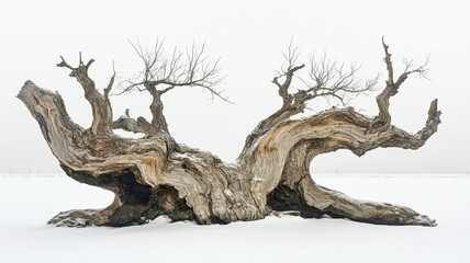 Obraz premium Majestic Ancient Tree in Snowy Landscape Capturing the Beauty of Nature's Resilience and Timeless Elegance in a Serene Winter Setting