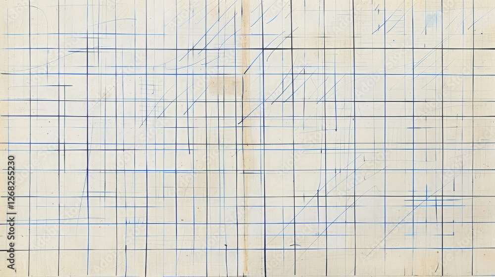 Poster abstract grid pattern with blue lines on light background, showcasing geometric design and minimalis