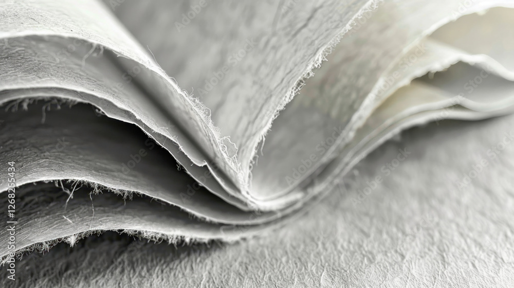Poster textured paper sheets with soft, natural fibers creating layered effect. subtle tones and delicate e