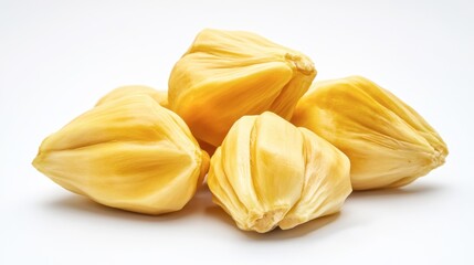 Fresh Yellow Jackfruit Pods on White Background for Culinary Use