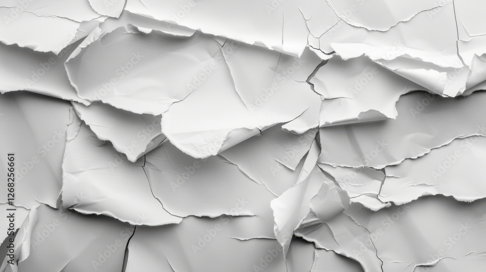Poster wrinkled white paper texture with creases and folds, creating dynamic visual effect. this background