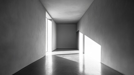 Sunlit Empty Hallway with Concrete Walls and Floor