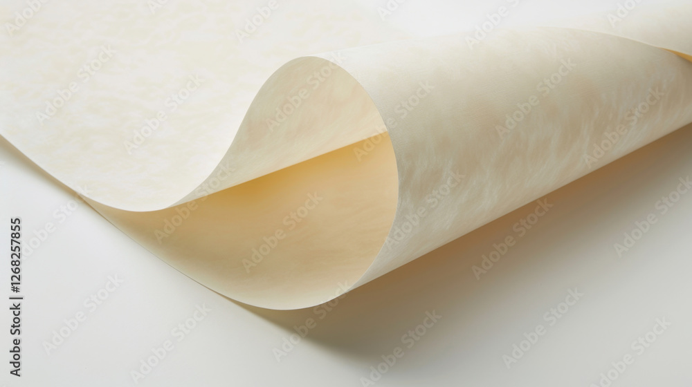 Poster translucent paper with soft texture, gently curled at edges, creating elegant and delicate appearanc