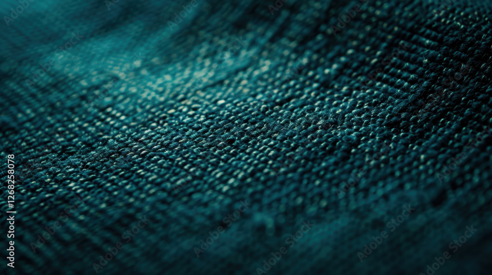 Poster textured fabric in deep teal color, showcasing intricate weave patterns and depth. image captures be