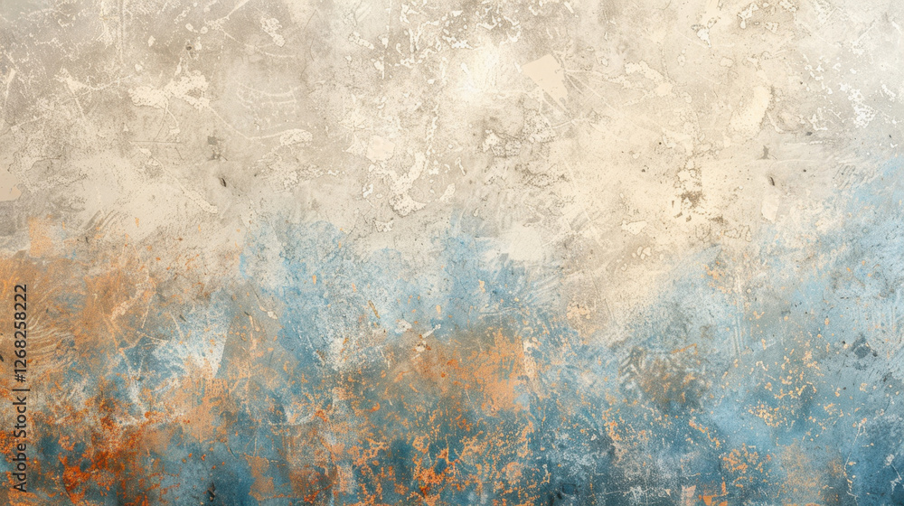 Poster textured abstract background featuring soft hues of beige, blue, and orange, creating serene and artistic atmosphere. Ideal for various design projects
