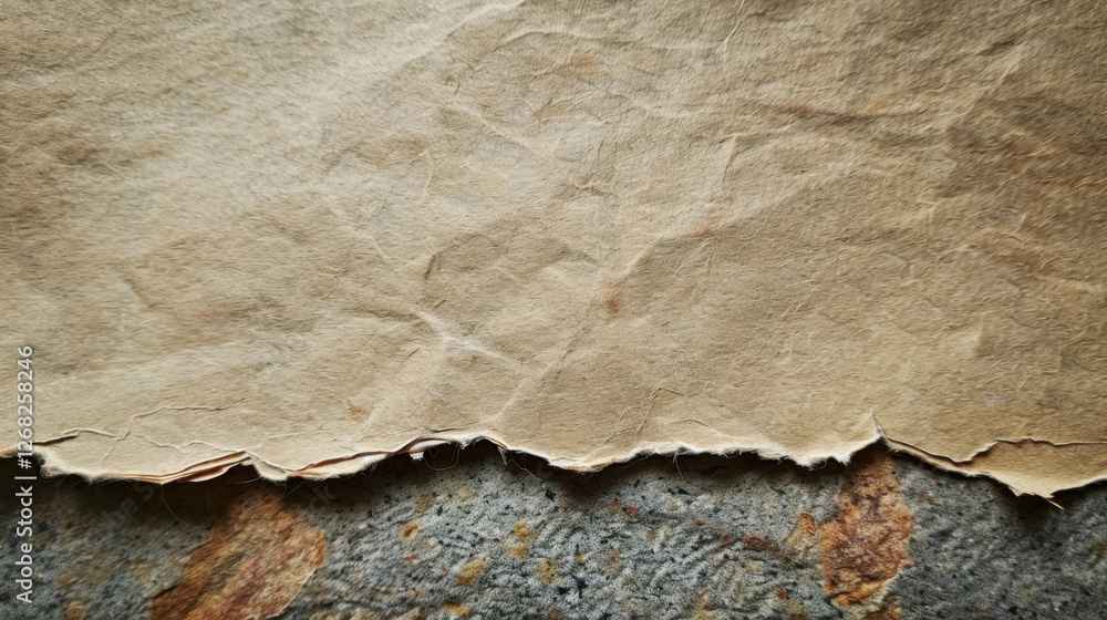 Poster old textured paper with rough edges on stone surface