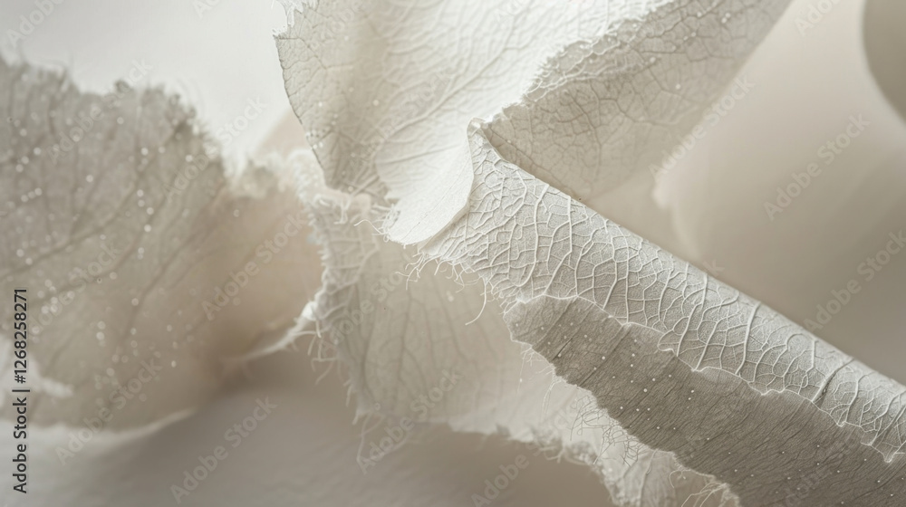 Poster delicate white textured paper with intricate details and soft folds, creating elegant and artistic c