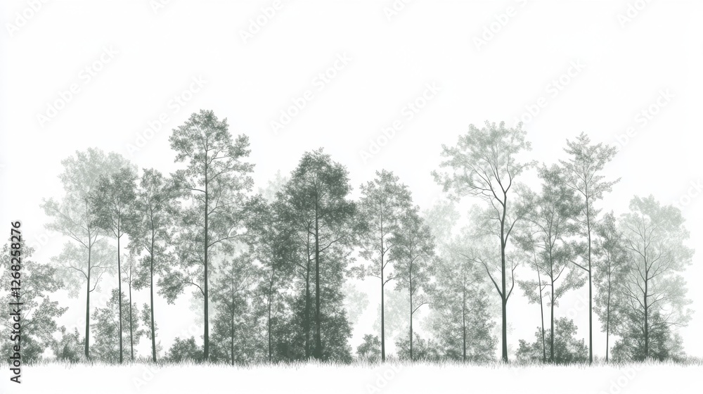 Poster Serene landscape showcasing tall trees with varying shades, creating a tranquil atmosphere