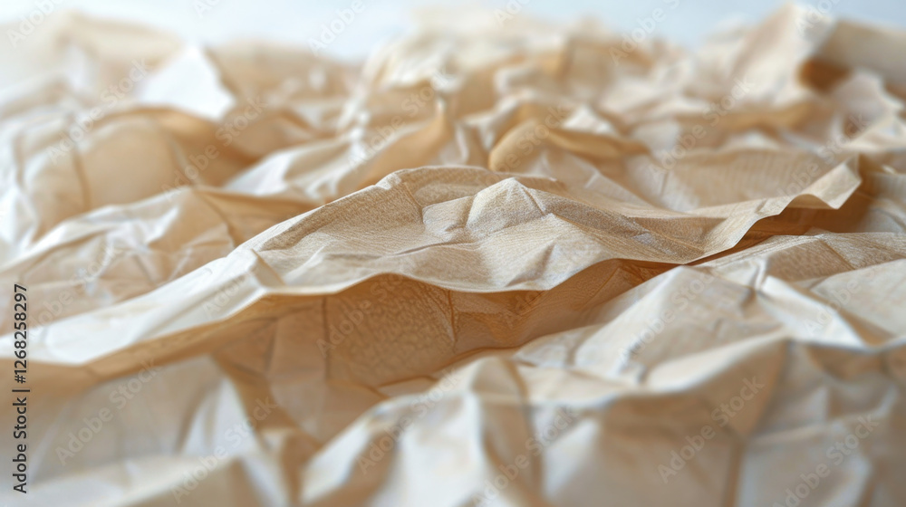 Poster crumpled paper texture with soft, natural folds and shadows creating abstract background. warm tones
