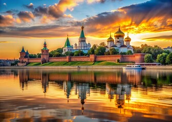 Obraz premium Nizhny Novgorod Kremlin Sunset: Volga River Macro Photography